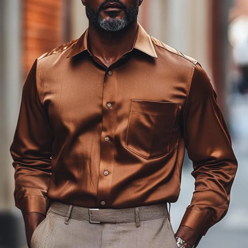 Men's Classic Lapel Satin Long Sleeve Shirt 15102015F sold by Manly product image thumbnail 2