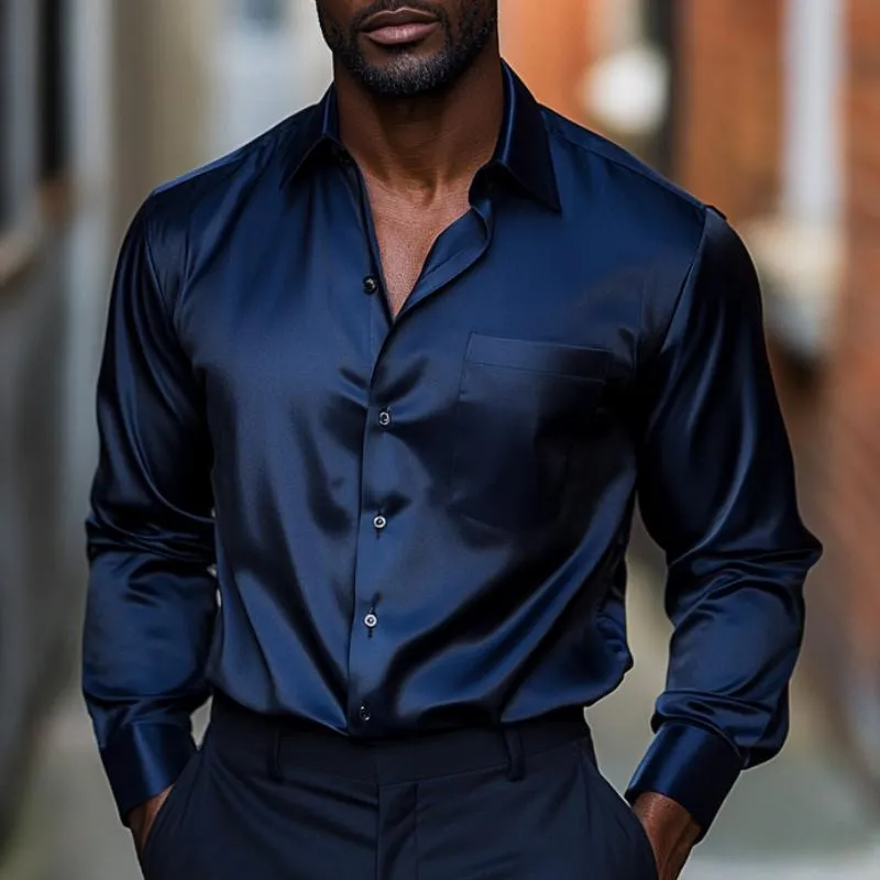 Men's Fashion Lapel Satin Long Sleeve Shirt 74590906F sold by Manly product image thumbnail 2