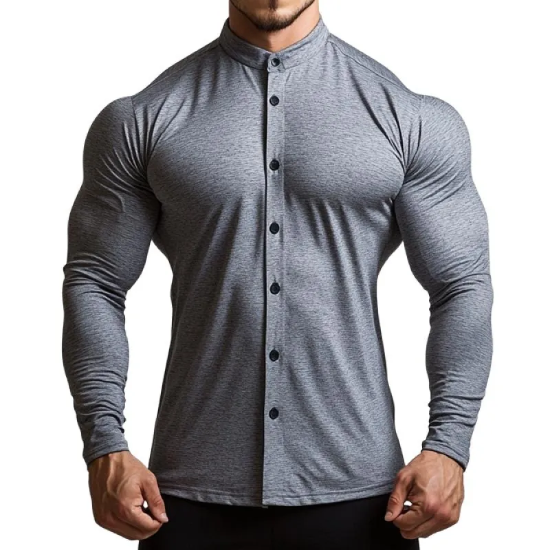 Men's Retro Casual Stand Collar Long Sleeve Shirt 61254688TO sold by Manly