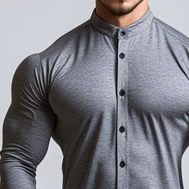 Men's Retro Casual Stand Collar Long Sleeve Shirt 61254688TO sold by Manly product image thumbnail 3