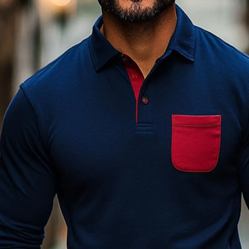 Men's Retro Casual Colorblock Lapel Long Sleeve T-Shirt 89164520TO sold by Manly product image thumbnail 2