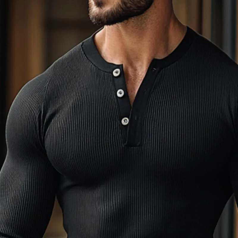 Men's Vintage Casual Solid Color Henley Neck Long Sleeve T-Shirt 93332550TO sold by Manly product image thumbnail 3