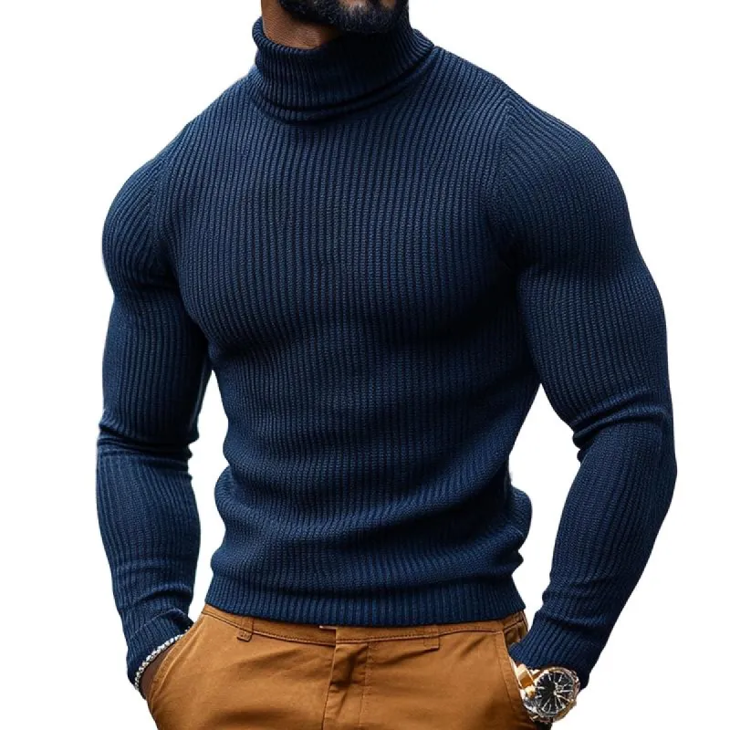 Men's Retro Casual Solid Color Slim Turtleneck Sweater 73903480TO sold by Manly