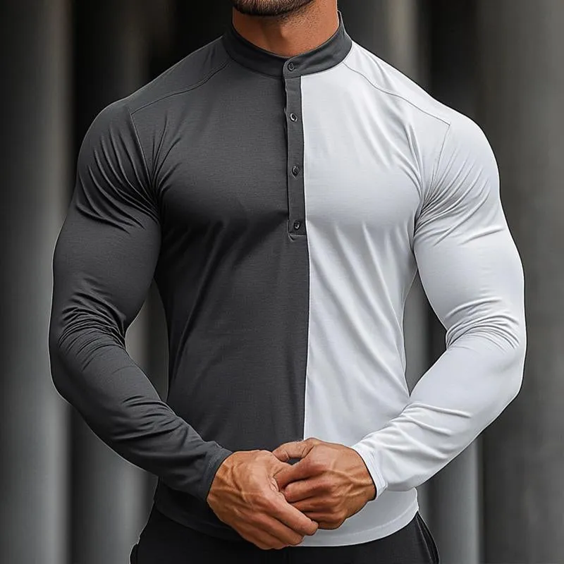 Men's Retro Casual Colorblock Stand Collar Long Sleeve Shirt 79537930TO sold by Manly product image thumbnail 2