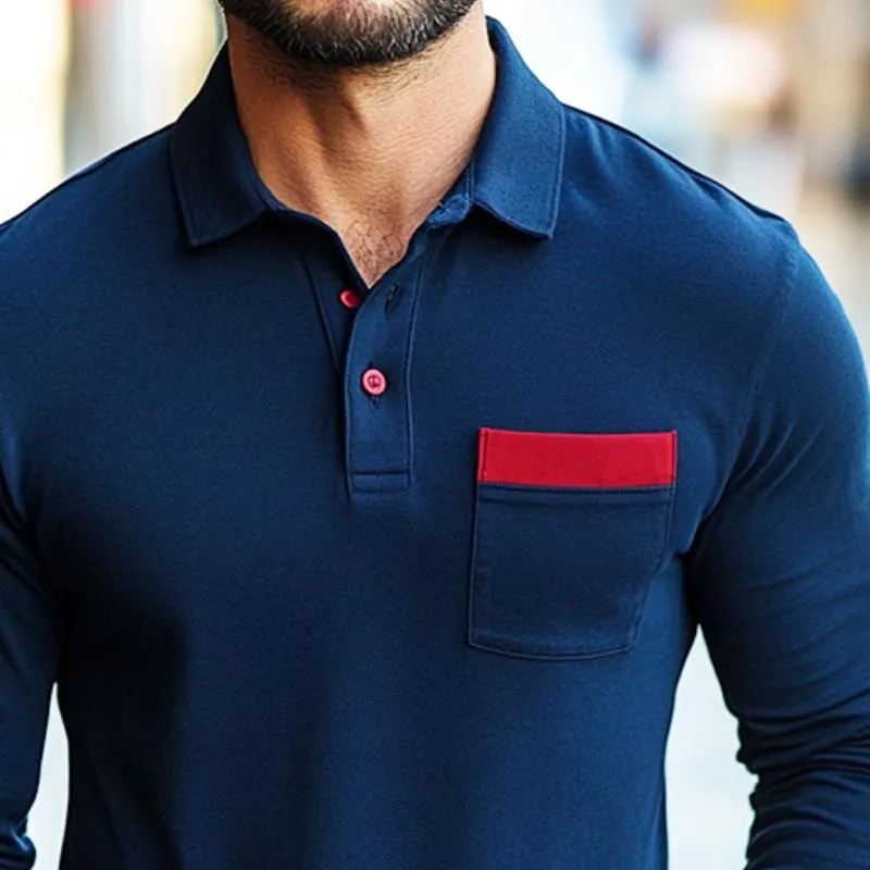 Men's Retro Casual Colorblock Lapel Long Sleeve T-Shirt 91910239TO sold by Manly product image thumbnail 3