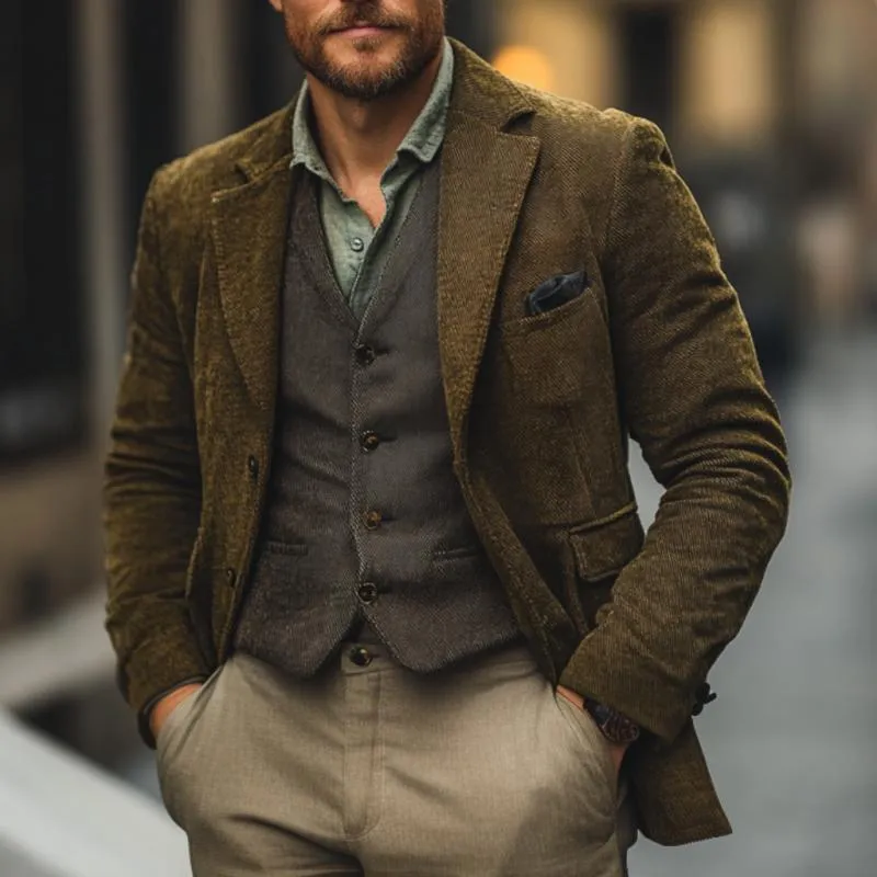 Men's Vintage Corduroy Notch Lapel Single-breasted Slim-fit Blazer 40550067M sold by Manly product image thumbnail 2