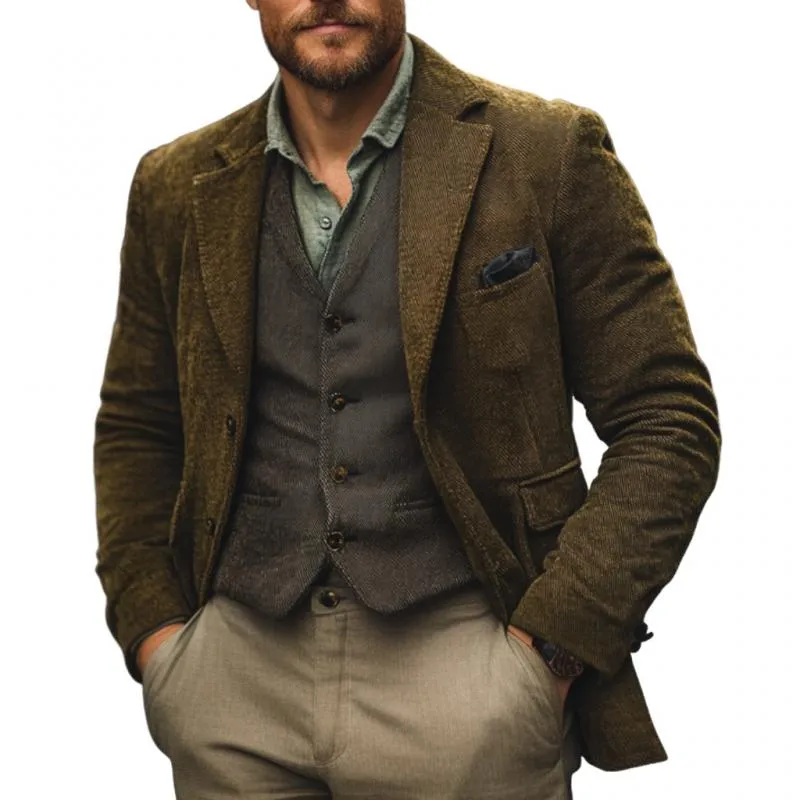 Men's Vintage Corduroy Notch Lapel Single-breasted Slim-fit Blazer 40550067M sold by Manly