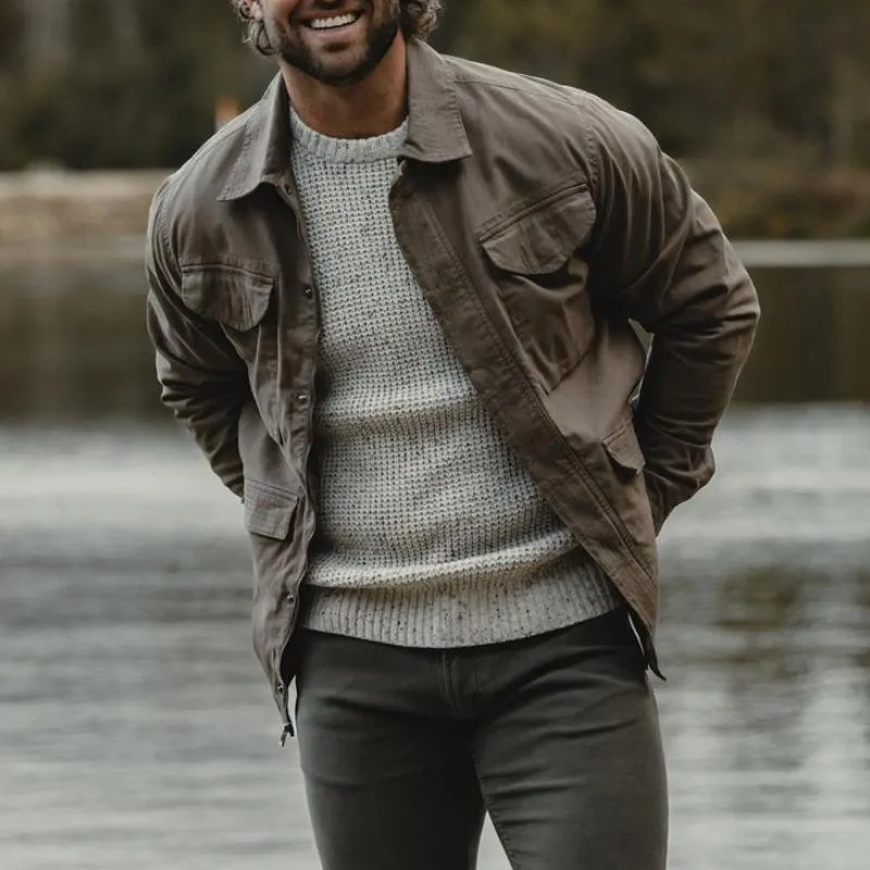 Men's Casual Outdoor Canvas Multi-Pocket Lapel Zipper Loose Jacket 50037710M sold by Manly product image thumbnail 3