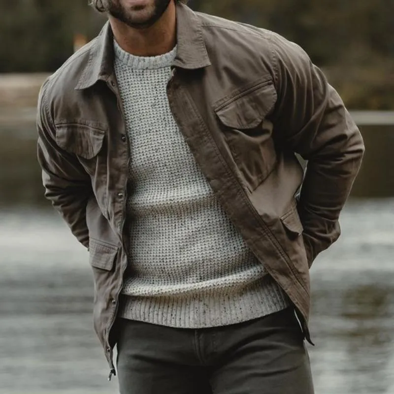 Men's Casual Outdoor Canvas Multi-Pocket Lapel Zipper Loose Jacket 50037710M sold by Manly product image thumbnail 2