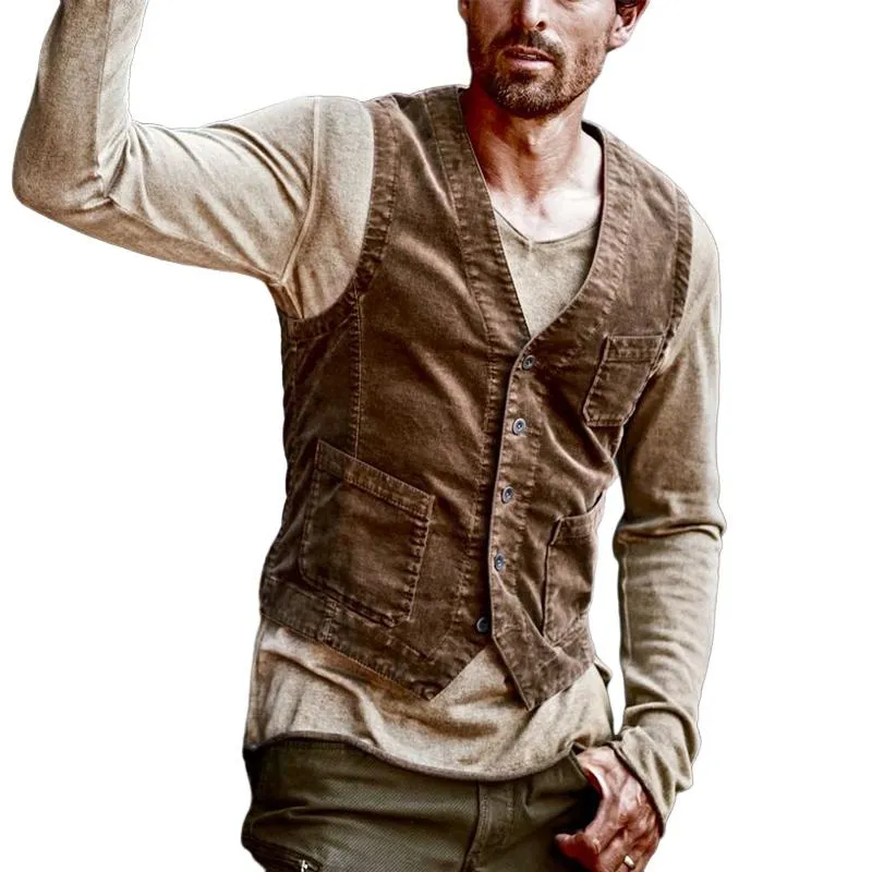 Men's Vintage Distressed Denim V-Neck Vest 96068505U sold by Manly