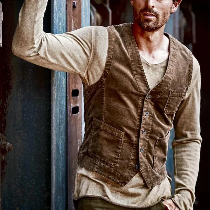 Men's Vintage Distressed Denim V-Neck Vest 96068505U sold by Manly product image thumbnail 2