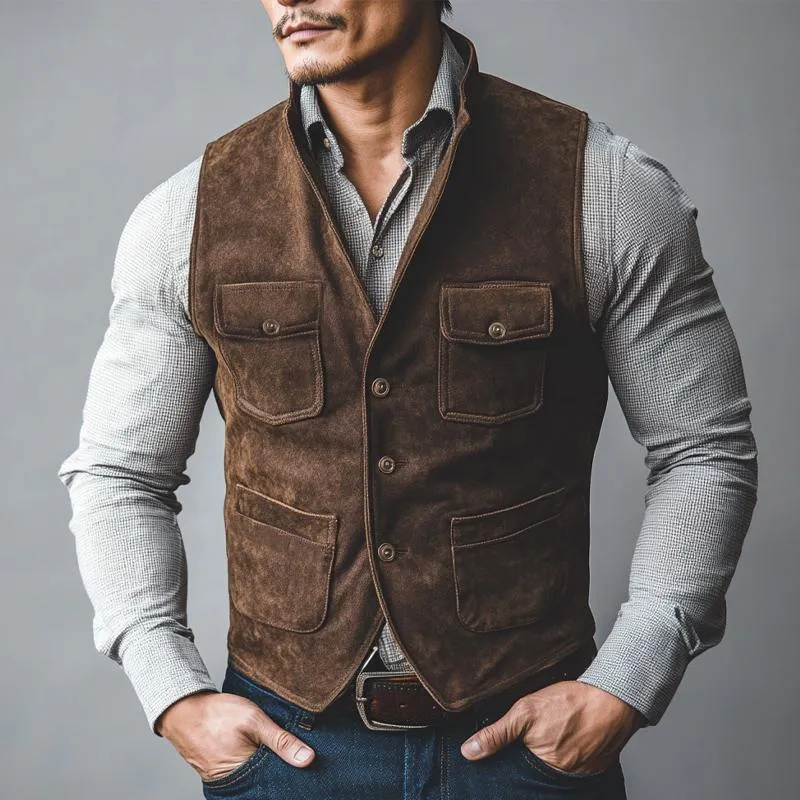 Men's Vintage Distressed Suede V-Neck Vest 78239841U sold by Manly product image thumbnail 2