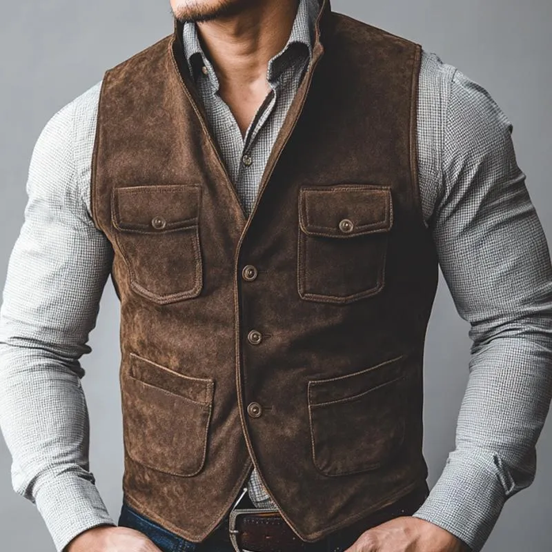 Men's Vintage Distressed Suede V-Neck Vest 78239841U sold by Manly product image thumbnail 3