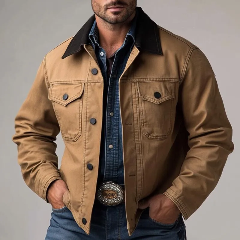 Men's Vintage Collar Patchwork Denim Jacket 87406694U sold by Manly product image thumbnail 4