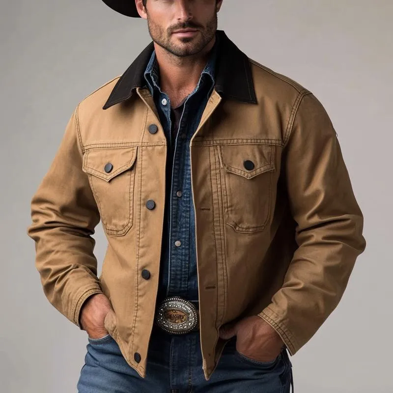 Men's Vintage Collar Patchwork Denim Jacket 87406694U sold by Manly product image thumbnail 2