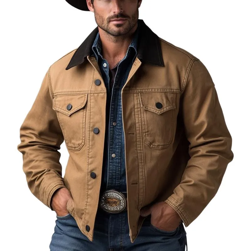 Men's Vintage Collar Patchwork Denim Jacket 87406694U sold by Manly