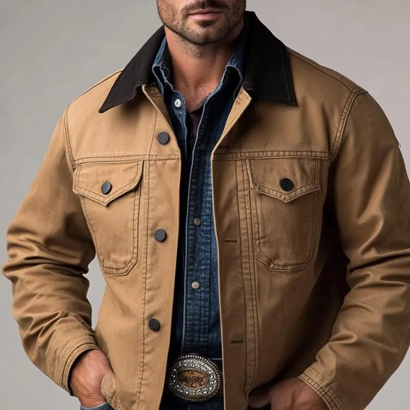 Men's Vintage Collar Patchwork Denim Jacket 87406694U sold by Manly product image thumbnail 3