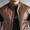 Men's Vintage Stand Collar Zipper Leather Vest 41873310U sold by Manly