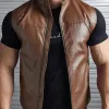 Men's Vintage Stand Collar Zipper Leather Vest 41873310U sold by Manly