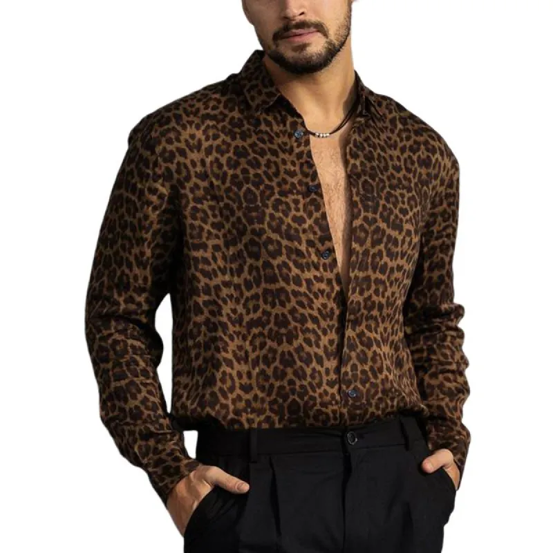 Men's Vintage Leopard Print Long Sleeve Shirt 05110487U sold by Manly