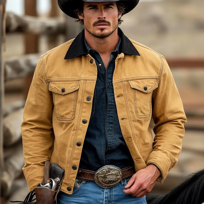 Men's Vintage Collar Patchwork Denim Jacket 42696859U sold by Manly product image thumbnail 2