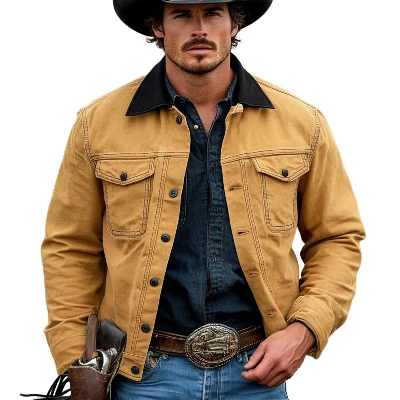 Men's Vintage Collar Patchwork Denim Jacket 42696859U sold by Manly