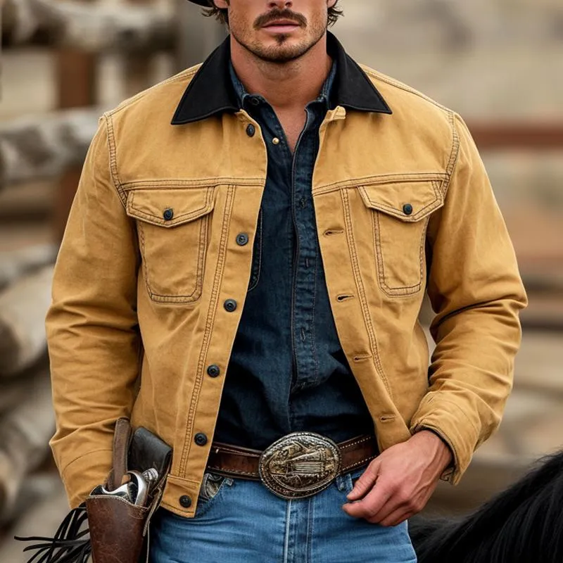 Men's Vintage Collar Patchwork Denim Jacket 42696859U sold by Manly product image thumbnail 4