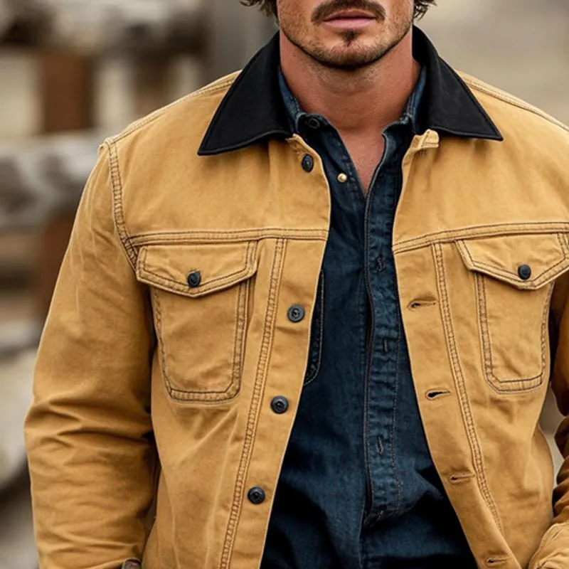 Men's Vintage Collar Patchwork Denim Jacket 42696859U sold by Manly product image thumbnail 3