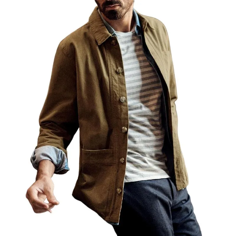 Men's Casual Outdoor Canvas Multi-pocket Lapel Loose Jacket 77490111M sold by Manly