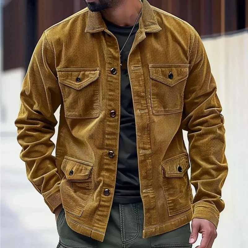 Men's Casual Corduroy Lapel Multi-pocket Loose Jacket 69249661M sold by Manly product image thumbnail 2