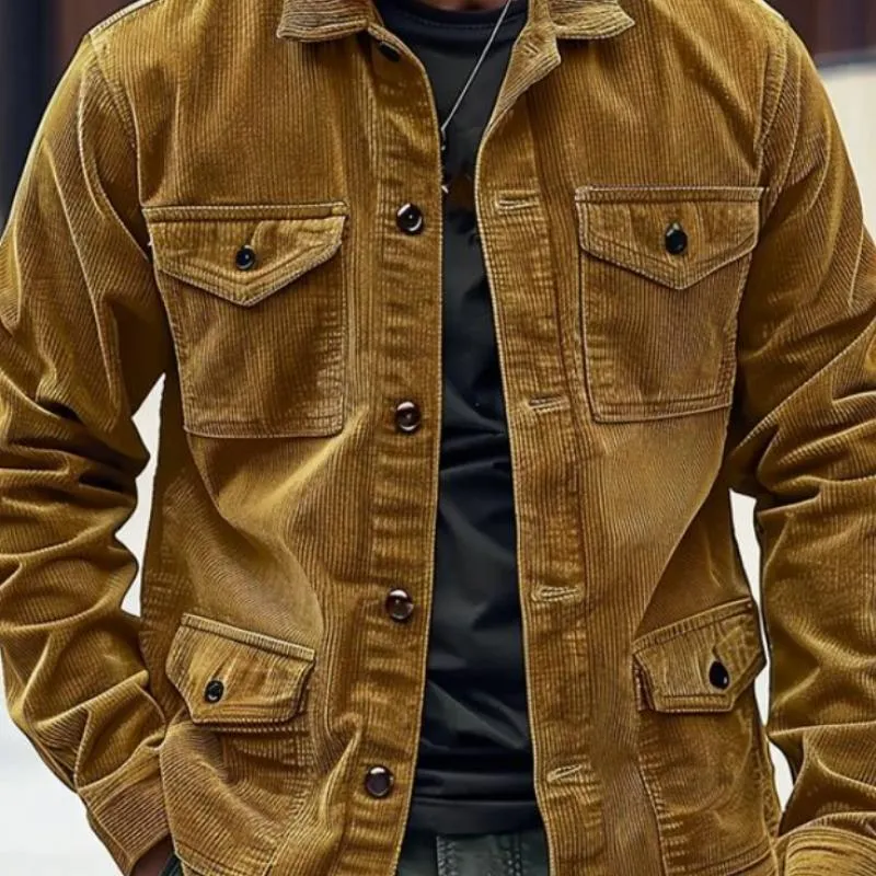 Men's Casual Corduroy Lapel Multi-pocket Loose Jacket 69249661M sold by Manly product image thumbnail 3