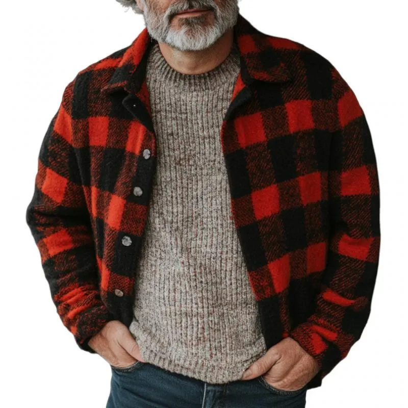 Men's Casual Plaid Woolen Loose Long-sleeved Shirt 16031351M sold by Manly
