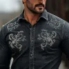Men's Classic Retro Western Cowboy Style Embroidered Long Sleeve Denim Shirt 05541964K sold by Manly