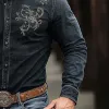 Men's Classic Retro Western Cowboy Style Embroidered Long Sleeve Denim Shirt 05541964K sold by Manly