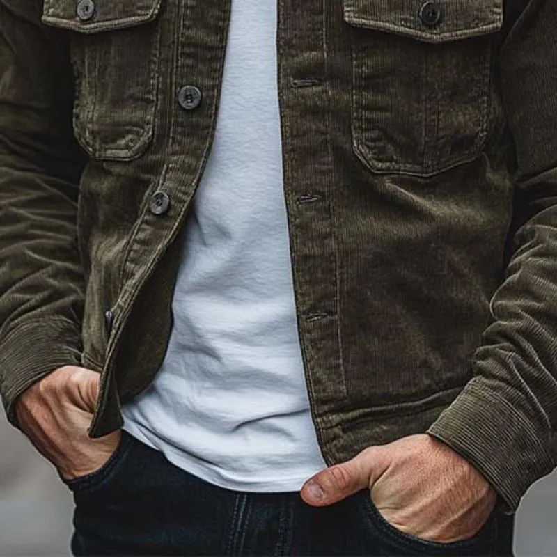 Men's Casual Solid Color Lapel Corduroy Jacket 96841106K sold by Manly product image thumbnail 4