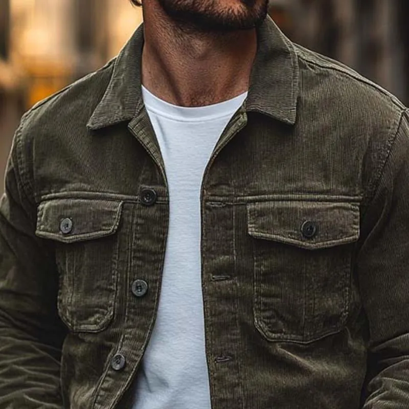 Men's Casual Solid Color Lapel Corduroy Jacket 96841106K sold by Manly product image thumbnail 3