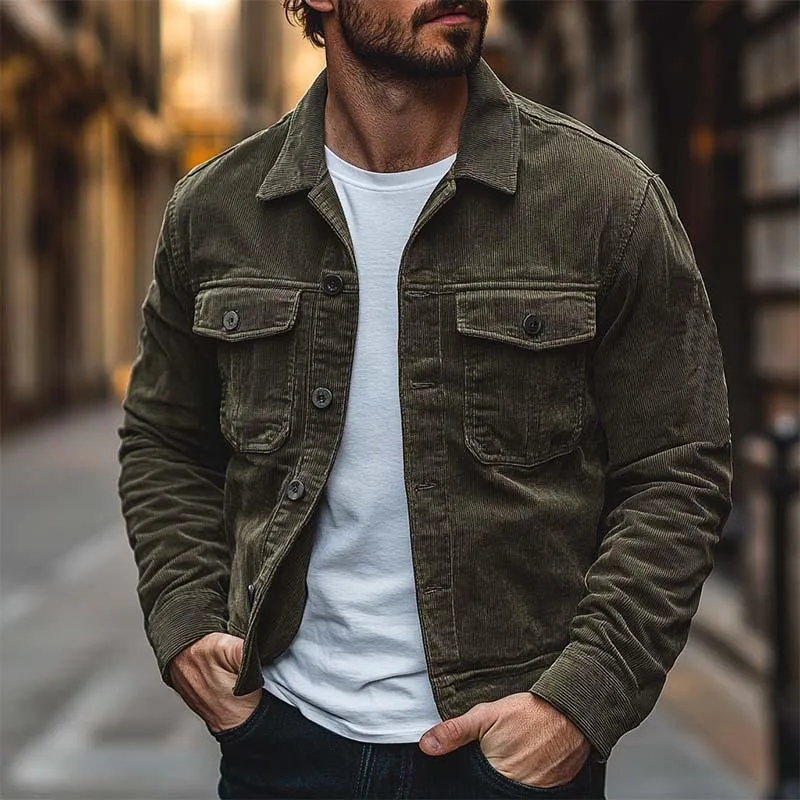 Men's Casual Solid Color Lapel Corduroy Jacket 96841106K sold by Manly product image thumbnail 2
