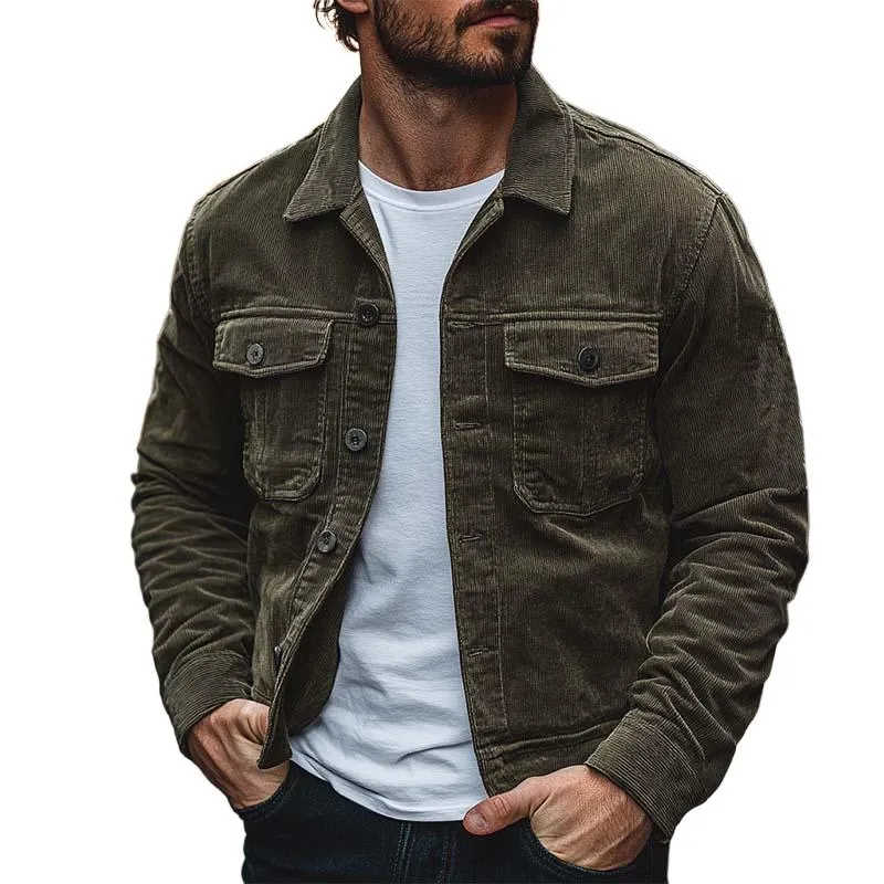 Men's Casual Solid Color Lapel Corduroy Jacket 96841106K sold by Manly