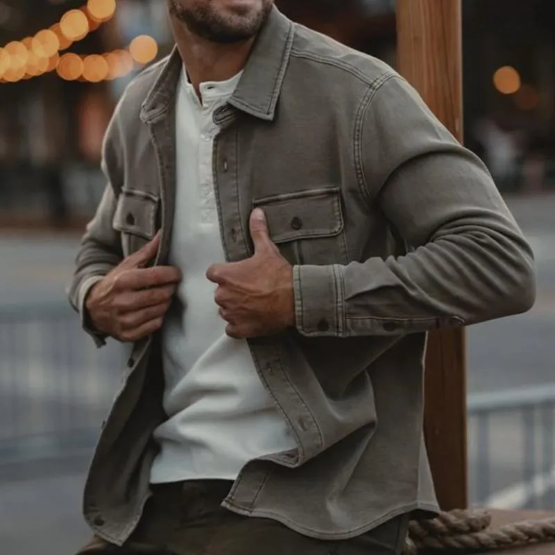 Men's Vintage Denim Washed Distressed Lapel Long Sleeve Shirt 52058717M sold by Manly product image thumbnail 3