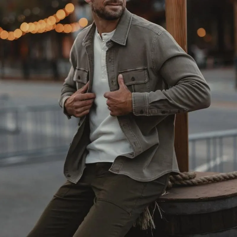 Men's Vintage Denim Washed Distressed Lapel Long Sleeve Shirt 52058717M sold by Manly product image thumbnail 2