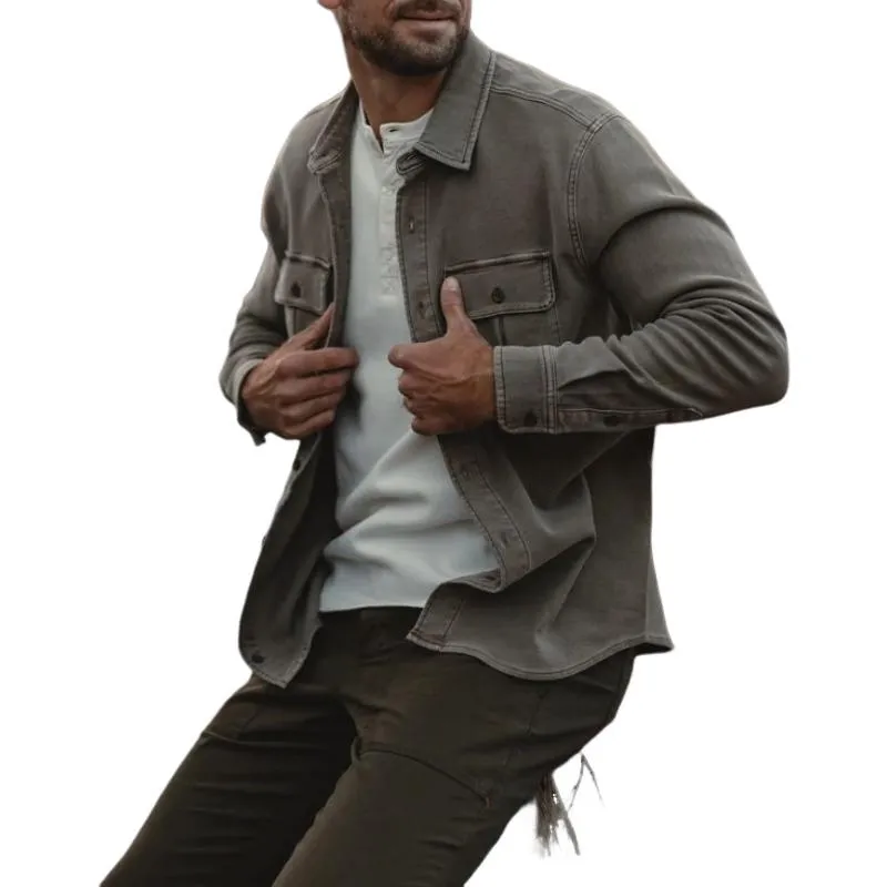 Men's Vintage Denim Washed Distressed Lapel Long Sleeve Shirt 52058717M sold by Manly