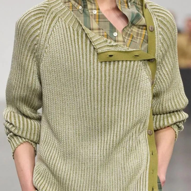 Men's Vintage Button Slanted Placket Round Neck Knit Sweater 17043850M sold by Manly product image thumbnail 3