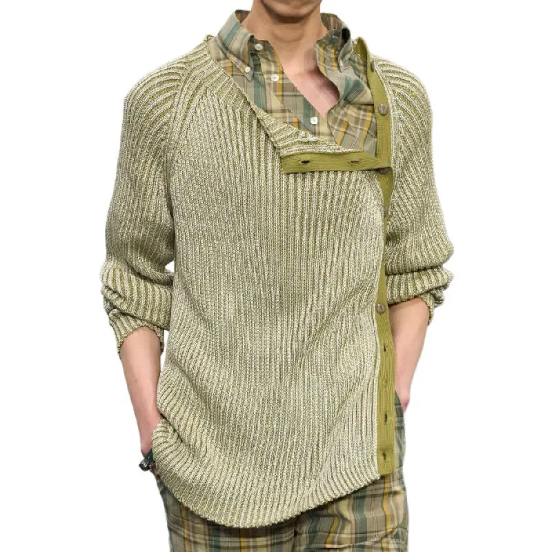 Men's Vintage Button Slanted Placket Round Neck Knit Sweater 17043850M sold by Manly