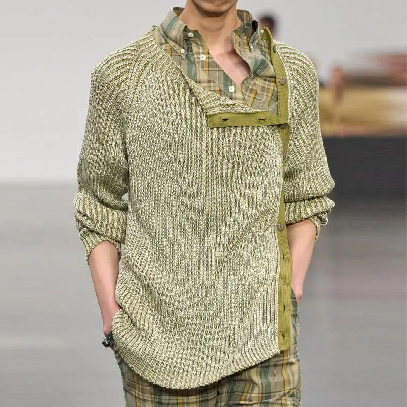 Men's Vintage Button Slanted Placket Round Neck Knit Sweater 17043850M sold by Manly product image thumbnail 2