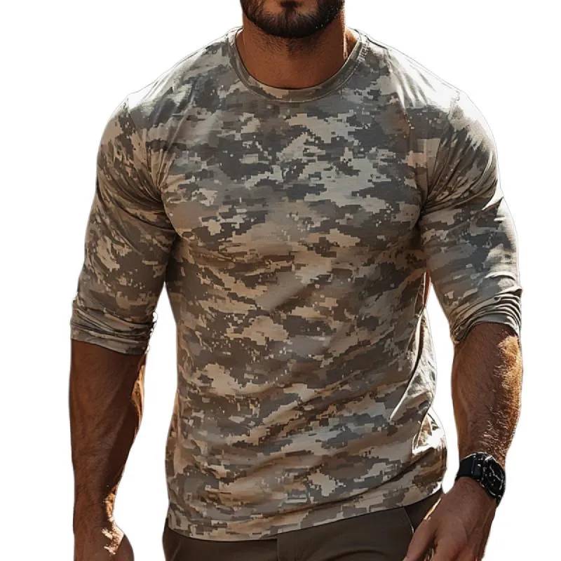 Men's Retro Casual Camouflage Printed Round Neck Long Sleeve T-Shirt 71775928TO sold by Manly