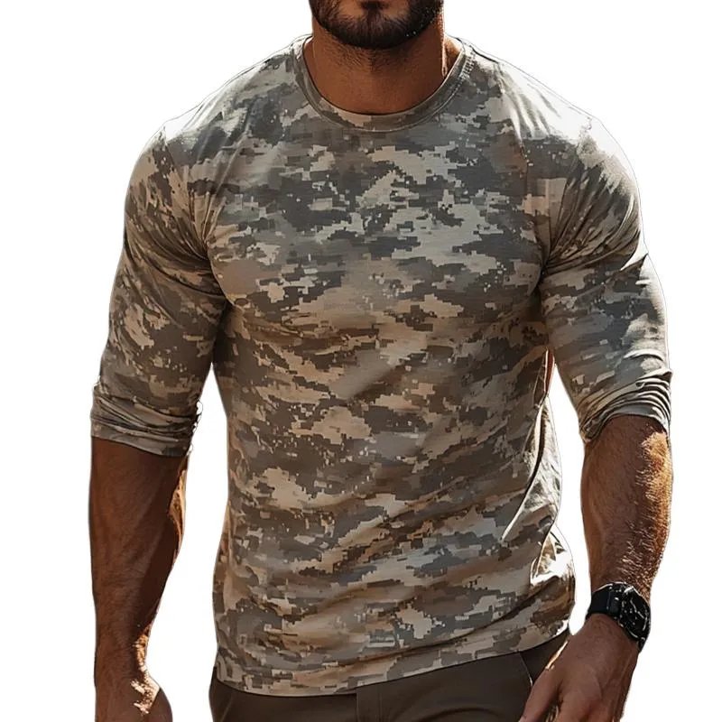 Men's Retro Casual Camouflage Printed Round Neck Long Sleeve T-Shirt 71775928TO sold by Manly