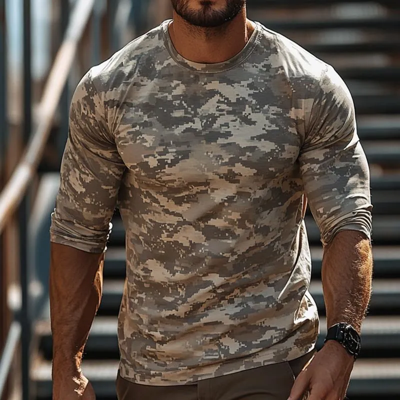 Men's Retro Casual Camouflage Printed Round Neck Long Sleeve T-Shirt 71775928TO sold by Manly product image thumbnail 2