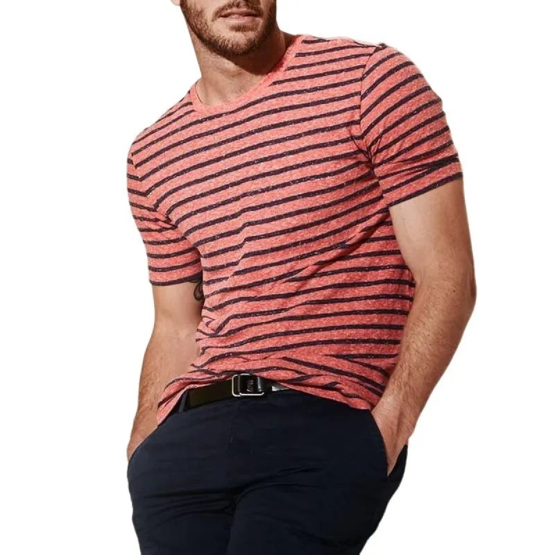 Men's Casual Cotton Blended Striped Round Neck Slim Short-sleeved T-shirt 80220831M sold by Manly