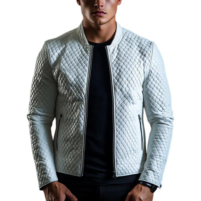 Men's Fashion Casual Diamond Texture Slim Fit Leather Jacket 01145122K sold by Manly