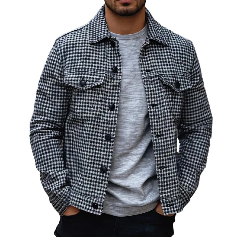 Men's Houndstooth Jacquard Lapel Shirt Jacket 91772464X sold by Manly